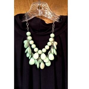 1156.  Mint Green Acrylic Bead and Teardrop Necklace